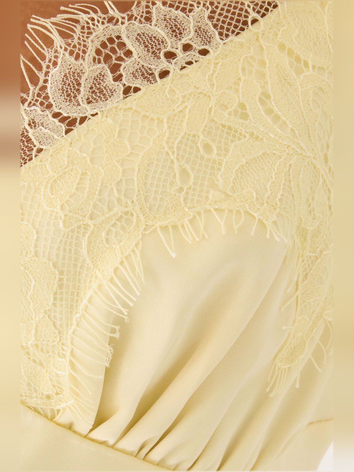Yellow midi formal dress, alternate view showing the hem