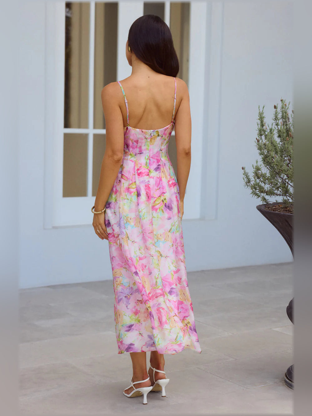 Print midi formal dress with printed pattern, alternate view showing the hem