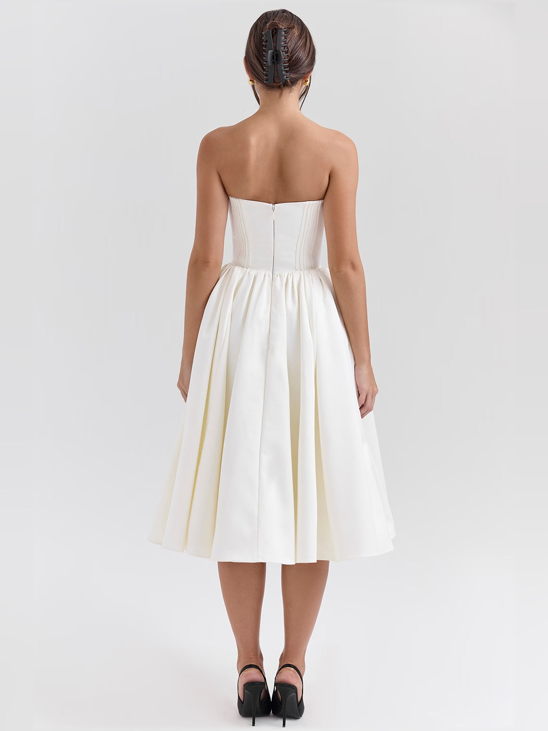 Ivory midi formal dress, alternate view showing the hem