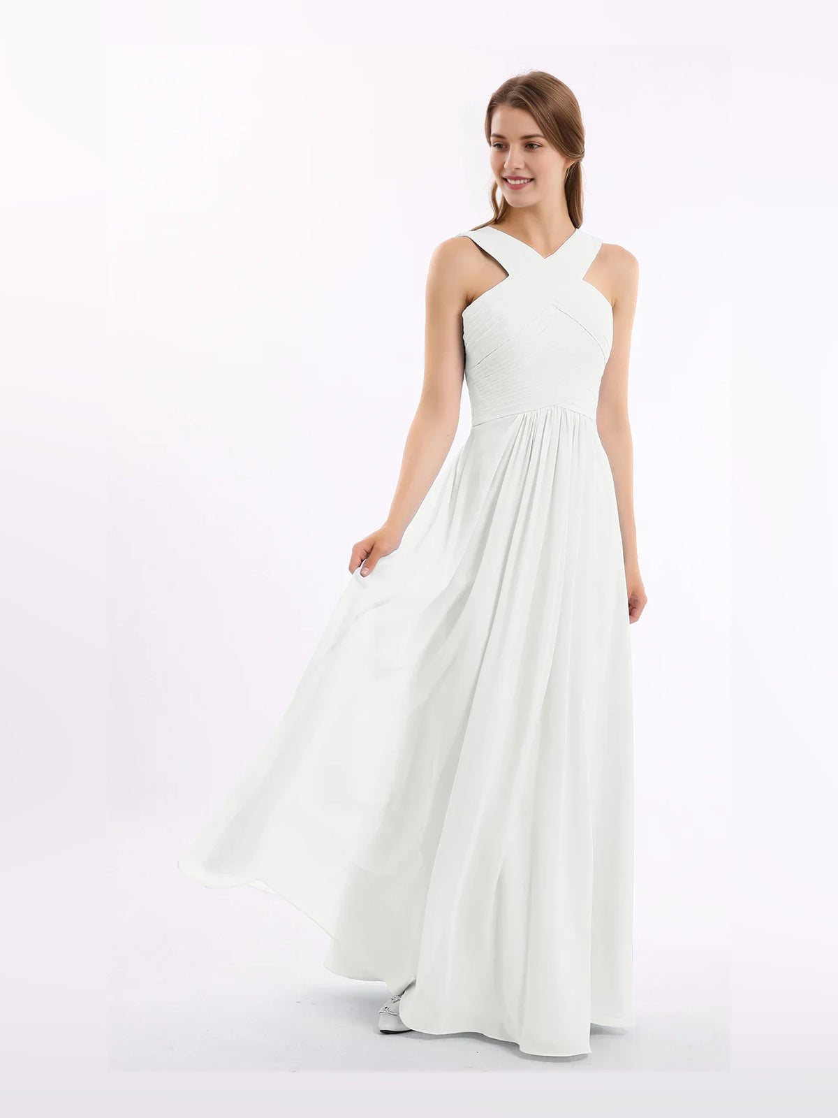 Dusty Blue maxi bridesmaid dress, alternate view showing the full-length profile
