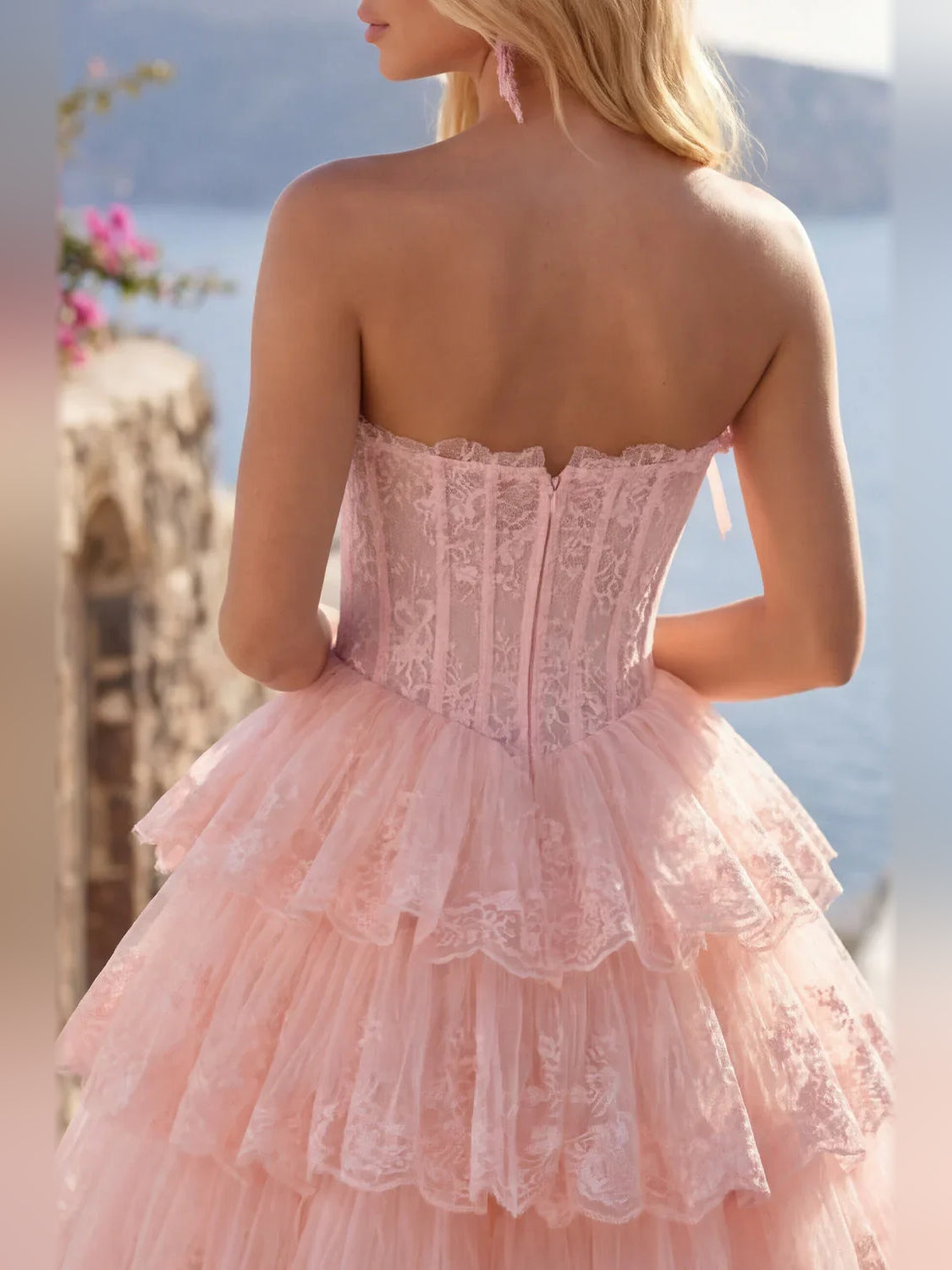Light Pink mini homecoming dress, alternate view showing the full-length profile