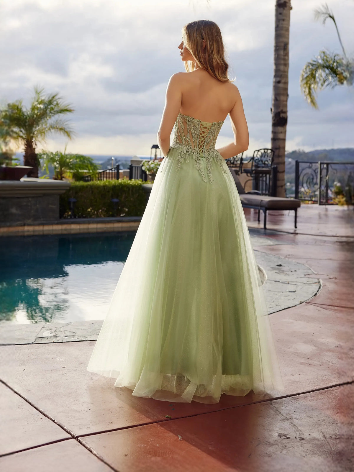 Dusty Blue floor-length prom dress, alternate view showing the full-length profile