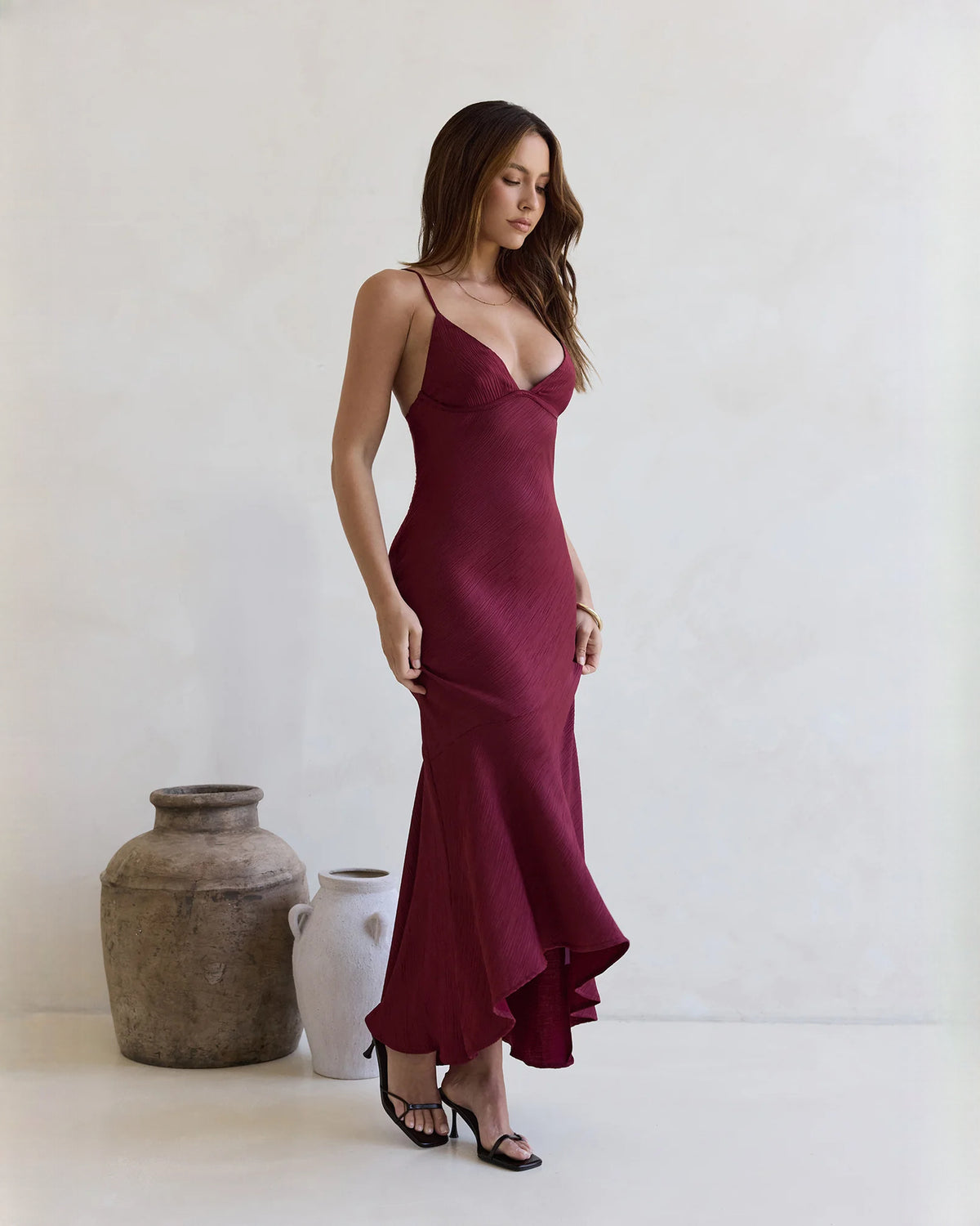 sleeveless satin a-line maxi bridesmaid dress - image 6