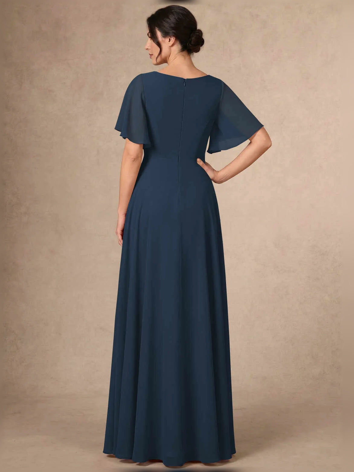 Burnt Orange maxi mother of the bride dress, alternate view showing the full-length profile
