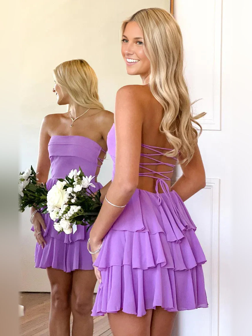 Lemon mini homecoming dress, alternate view showing the full-length profile