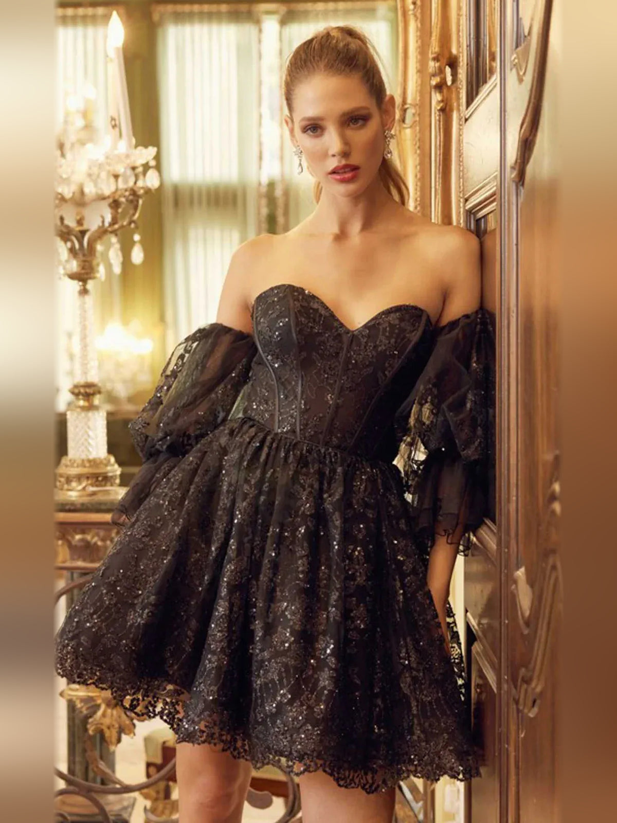 Ocean Blue short homecoming dress, alternate view showing the full-length profile