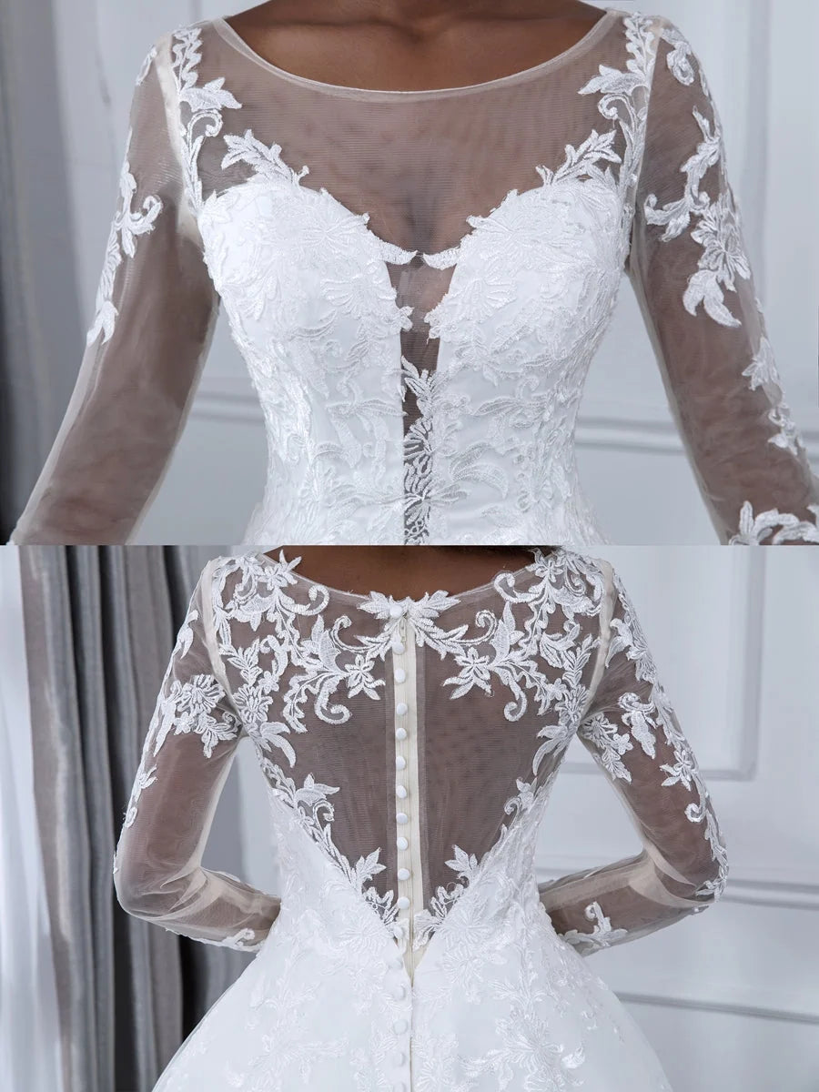 Ivory floor-length wedding dress, alternate view showing the full-length profile