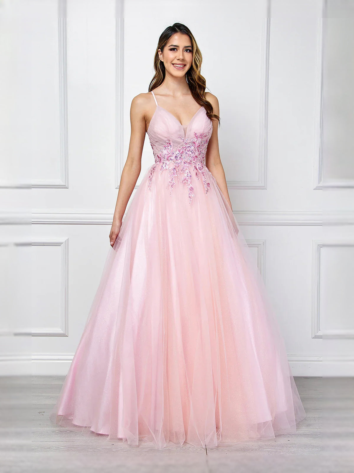 Light Pink floor-length prom dress, alternate view showing the full-length profile