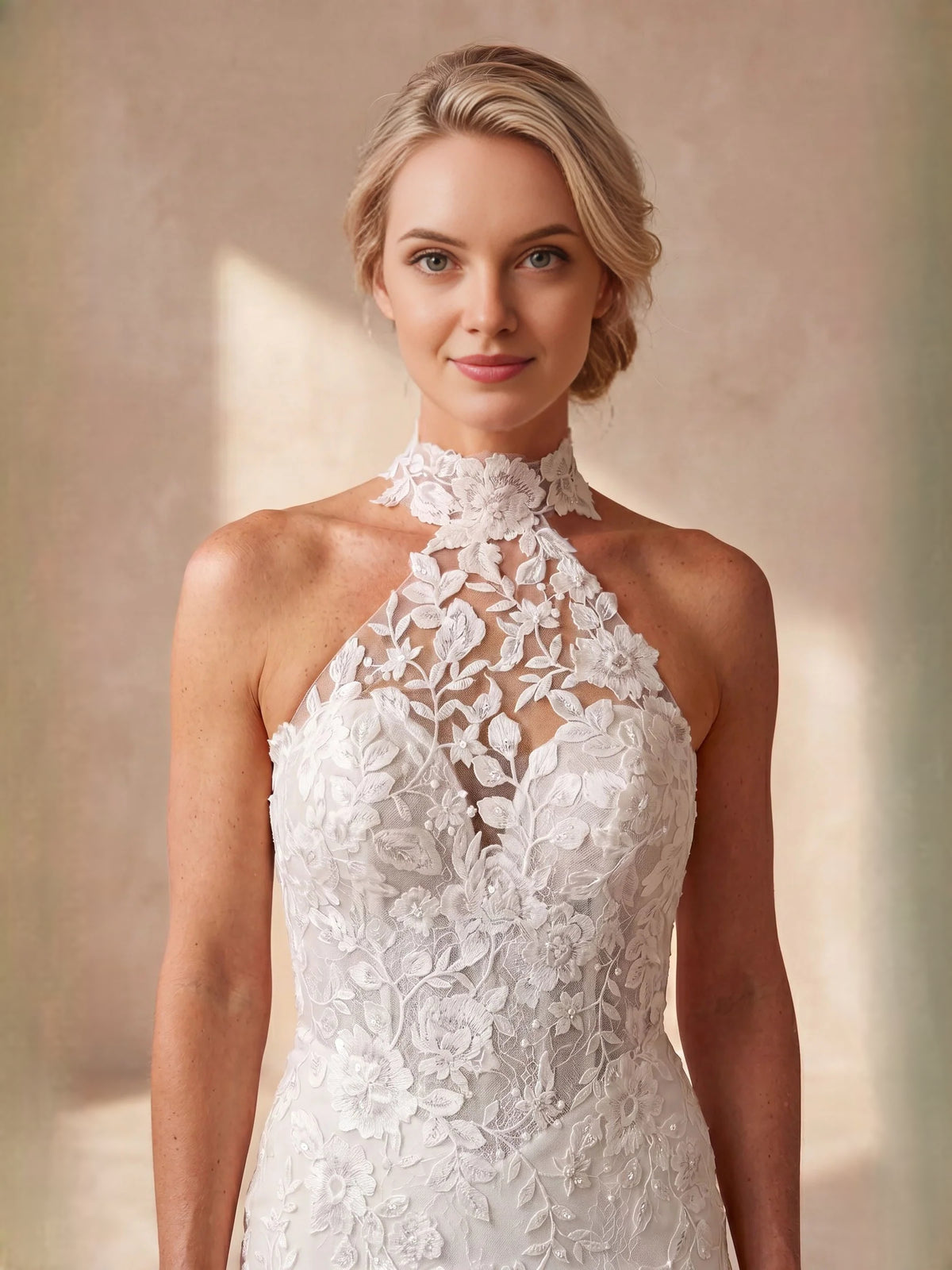 Ivory floor-length wedding dress, alternate view showing the full-length profile