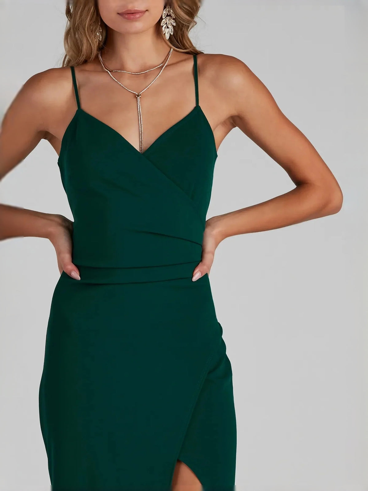 Forest Green floor-length prom dress, alternate view showing the full-length profile