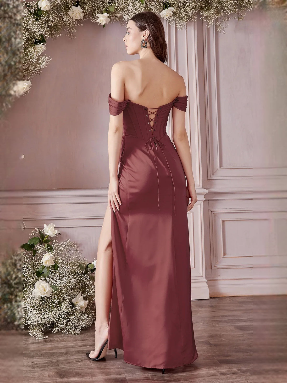 Mulberry floor-length formal dress with skirt slit, alternate view