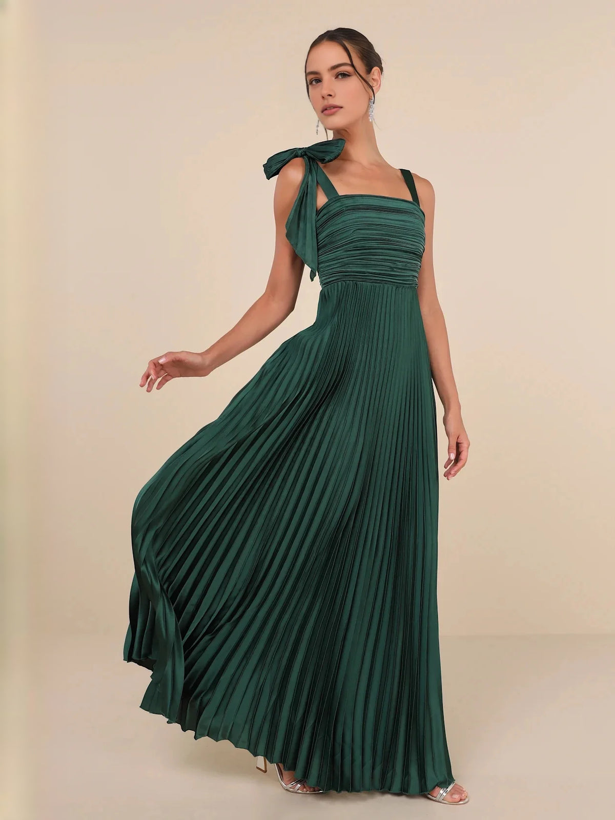 Black maxi bridesmaid dress, alternate view showing the full-length profile