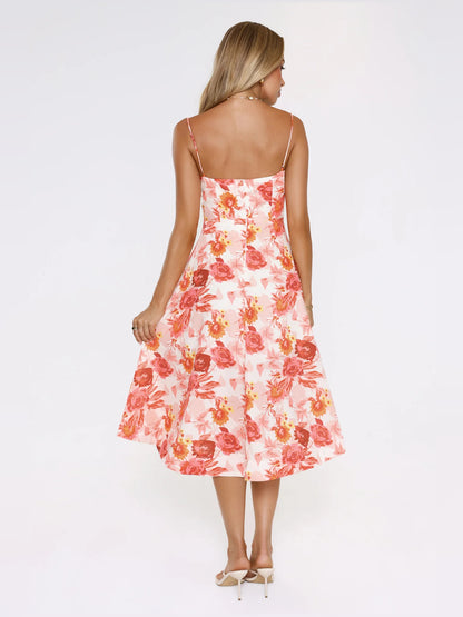 Orange midi formal dress, alternate view showing the hem