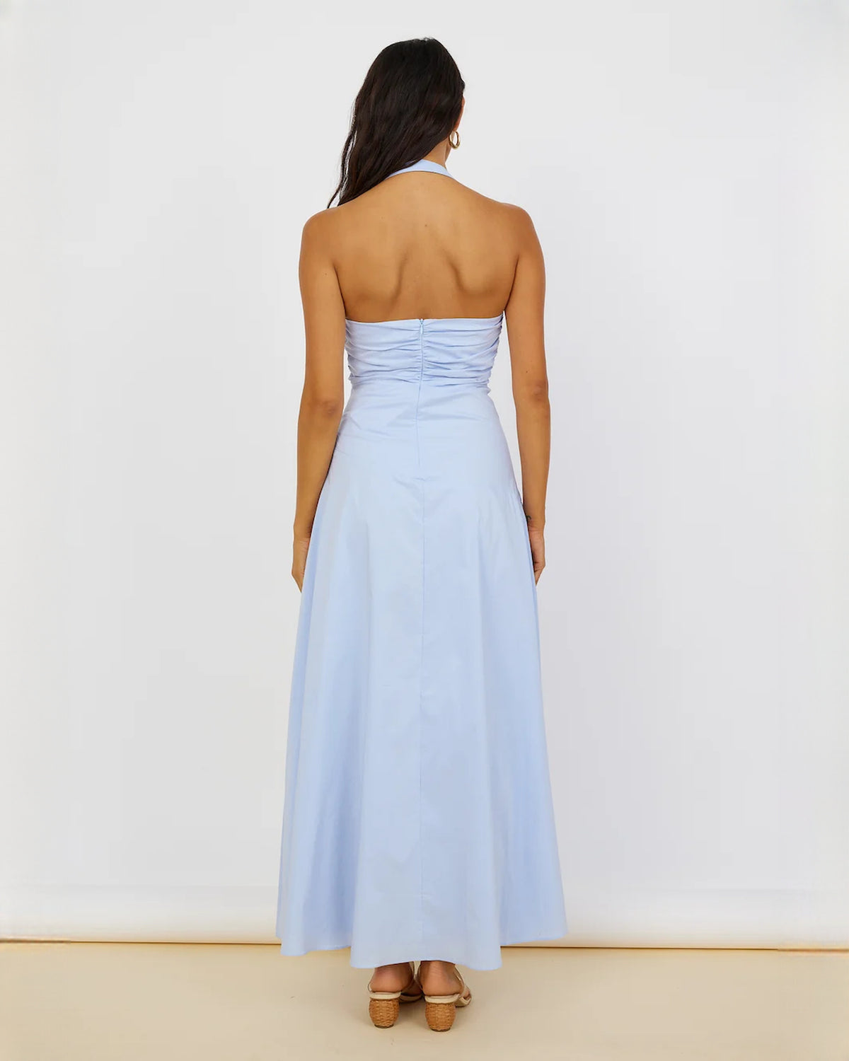 sleeveless structured satin a-line maxi bridesmaid dress - image 6