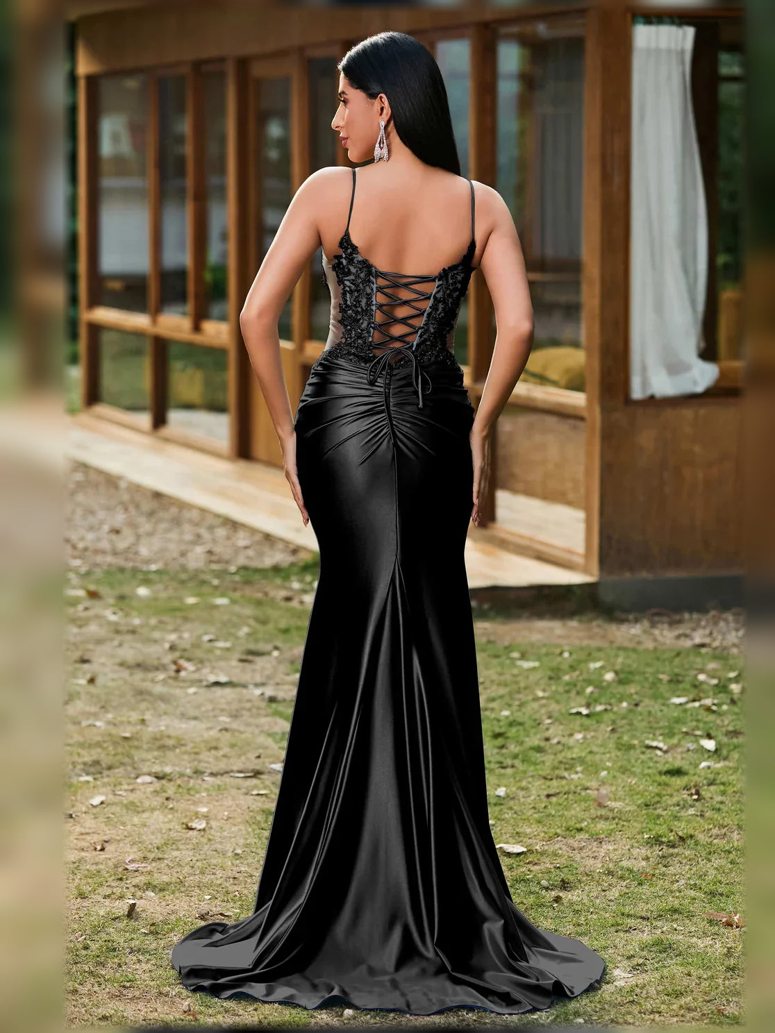 Light Blue mermaid floor-length formal dress with corset-style bodice, alternate view showing the hem