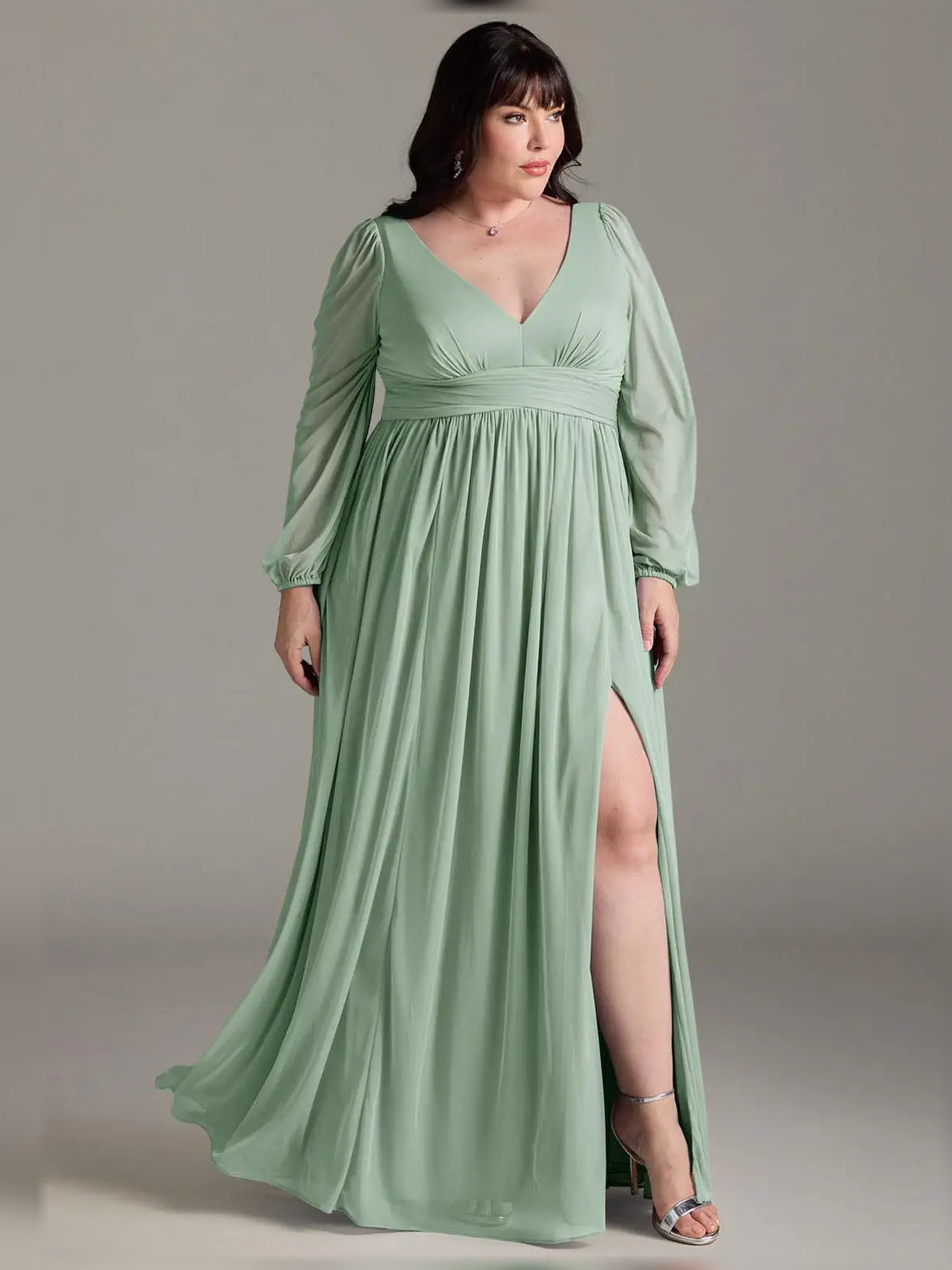 Dusty Sage floor-length bridesmaid dress, alternate view showing the full-length profile