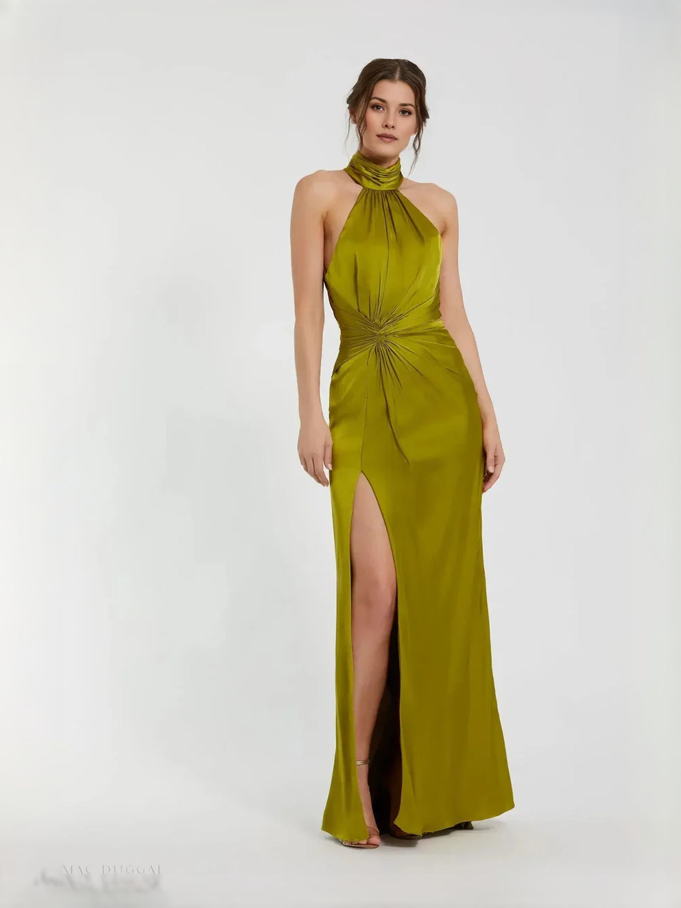 Olive Green floor-length prom dress, alternate view showing the full-length profile