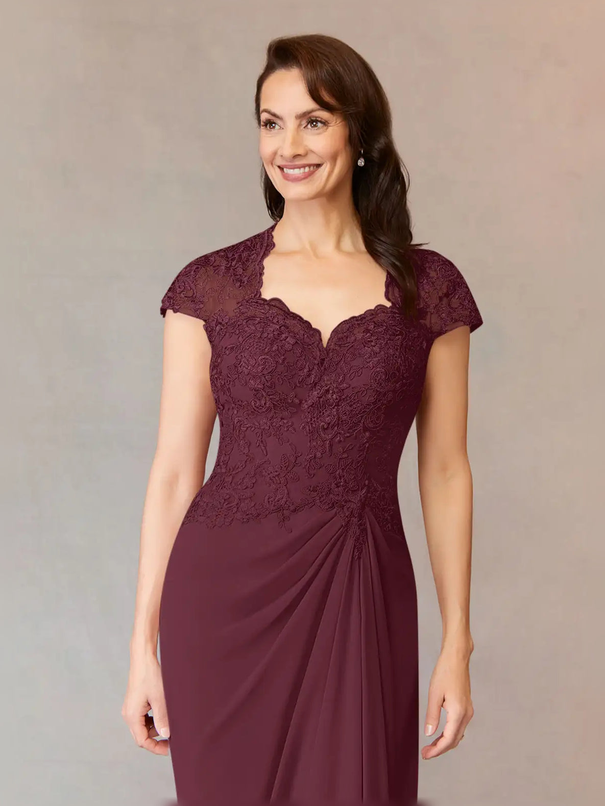 Cabernet maxi mother of the bride dress, alternate view showing the full-length profile