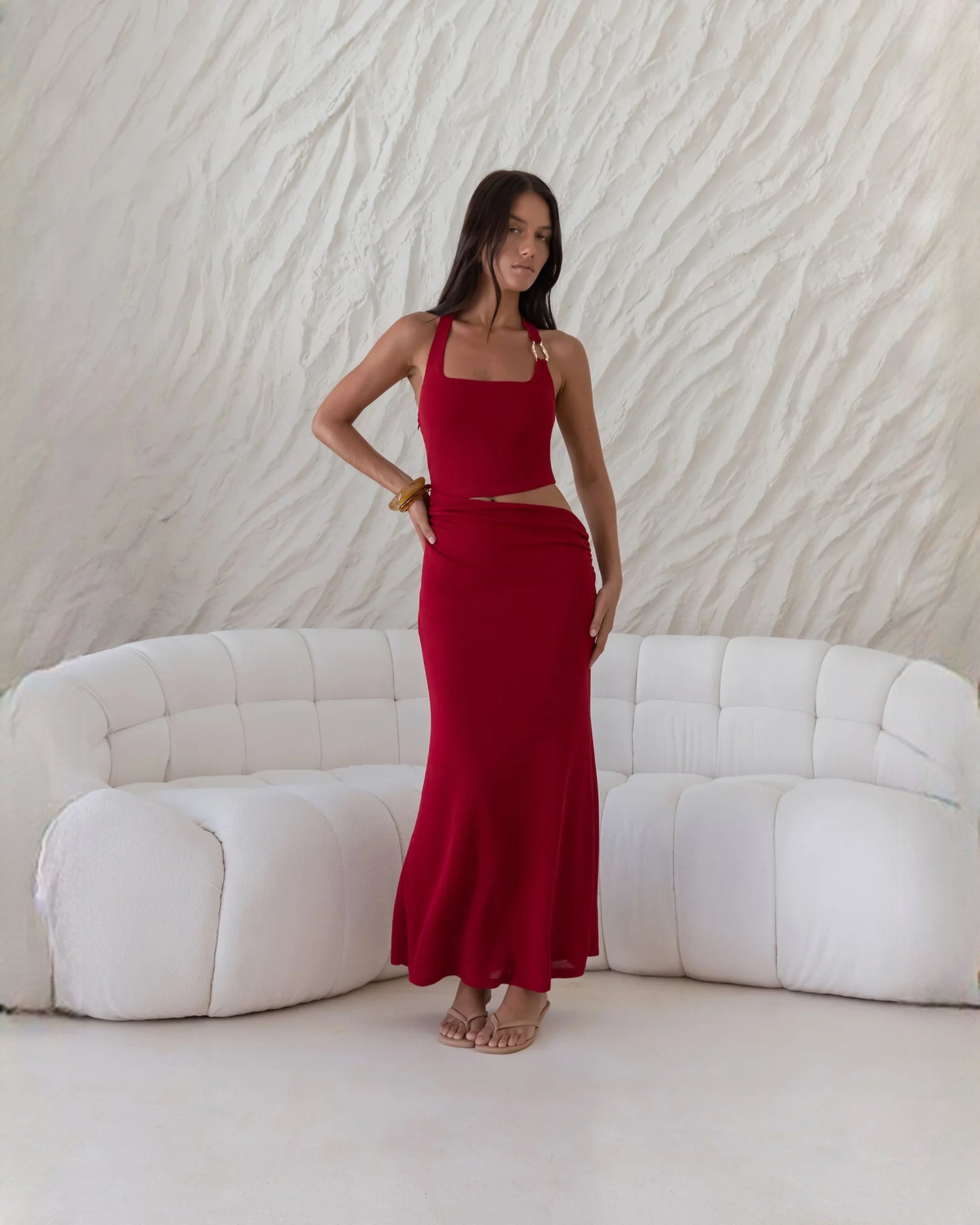 sleeveless satin a-line maxi bridesmaid dress - image 6