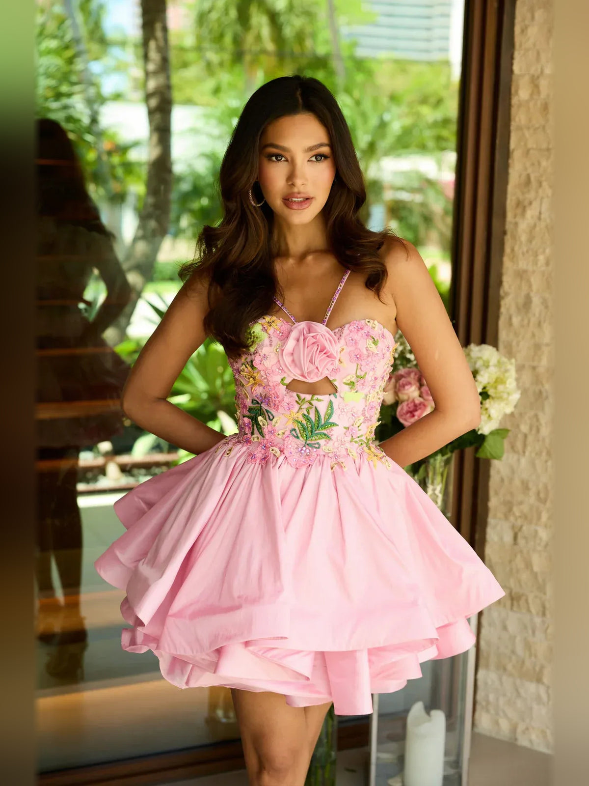Blush Pink mini homecoming dress, alternate view showing the full-length profile