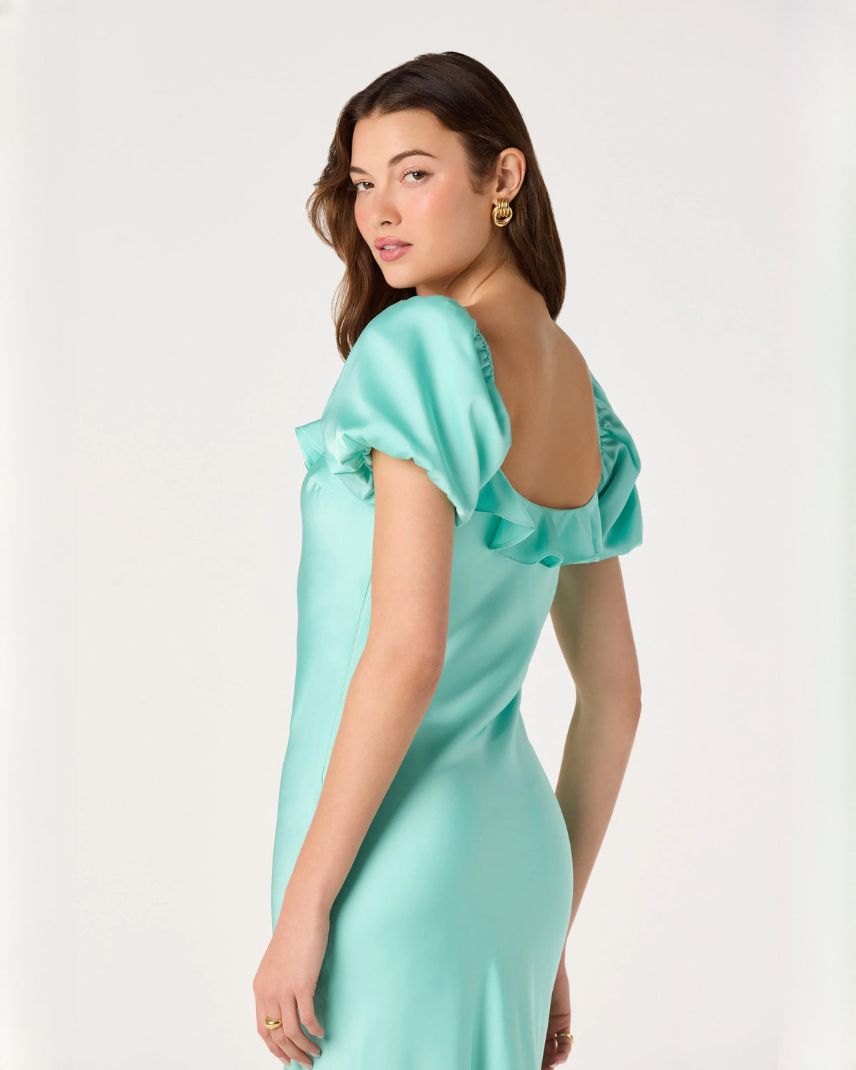 sleeveless satin a-line maxi bridesmaid dress - image 6
