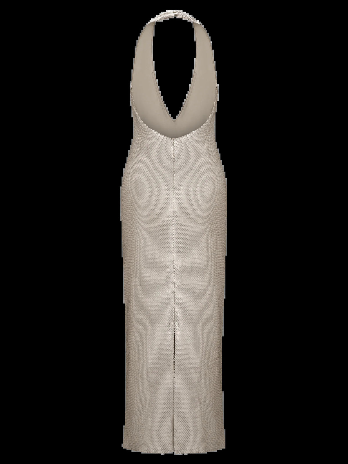 Gold midi formal dress with sequins, alternate view showing the hem