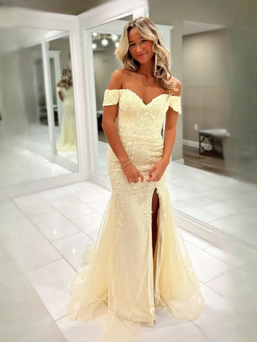 Yellow maxi prom dress, alternate view showing the full-length profile