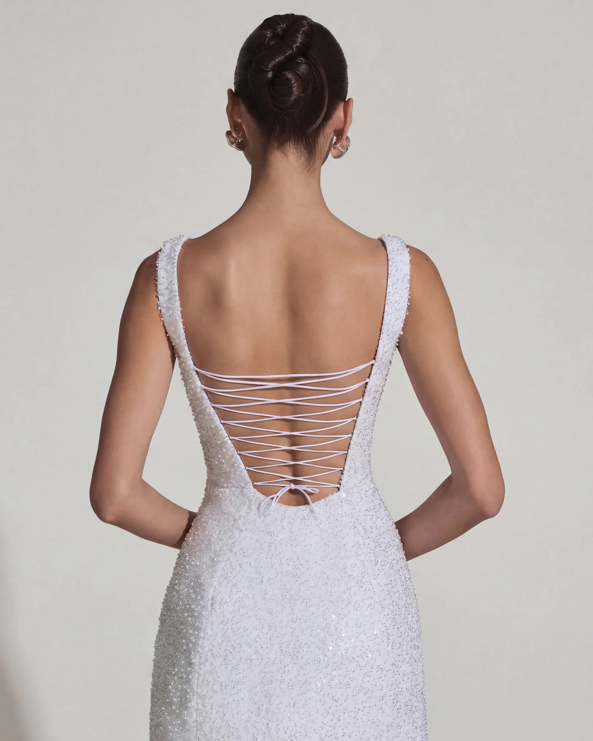 dominique embellished structured a-line white mini homecoming dress - image 7
