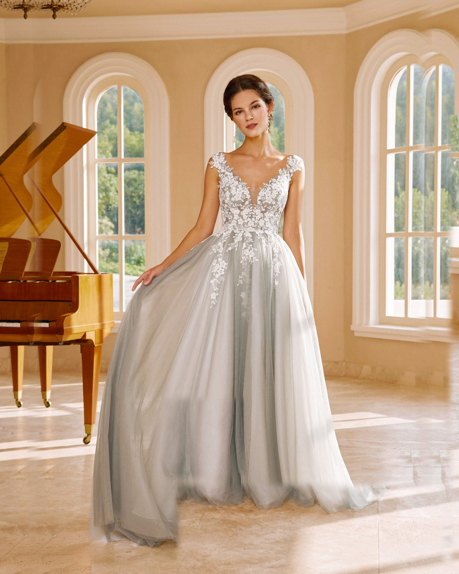 cap sleeve v-neck lace applique a-line wedding dress - image 7
