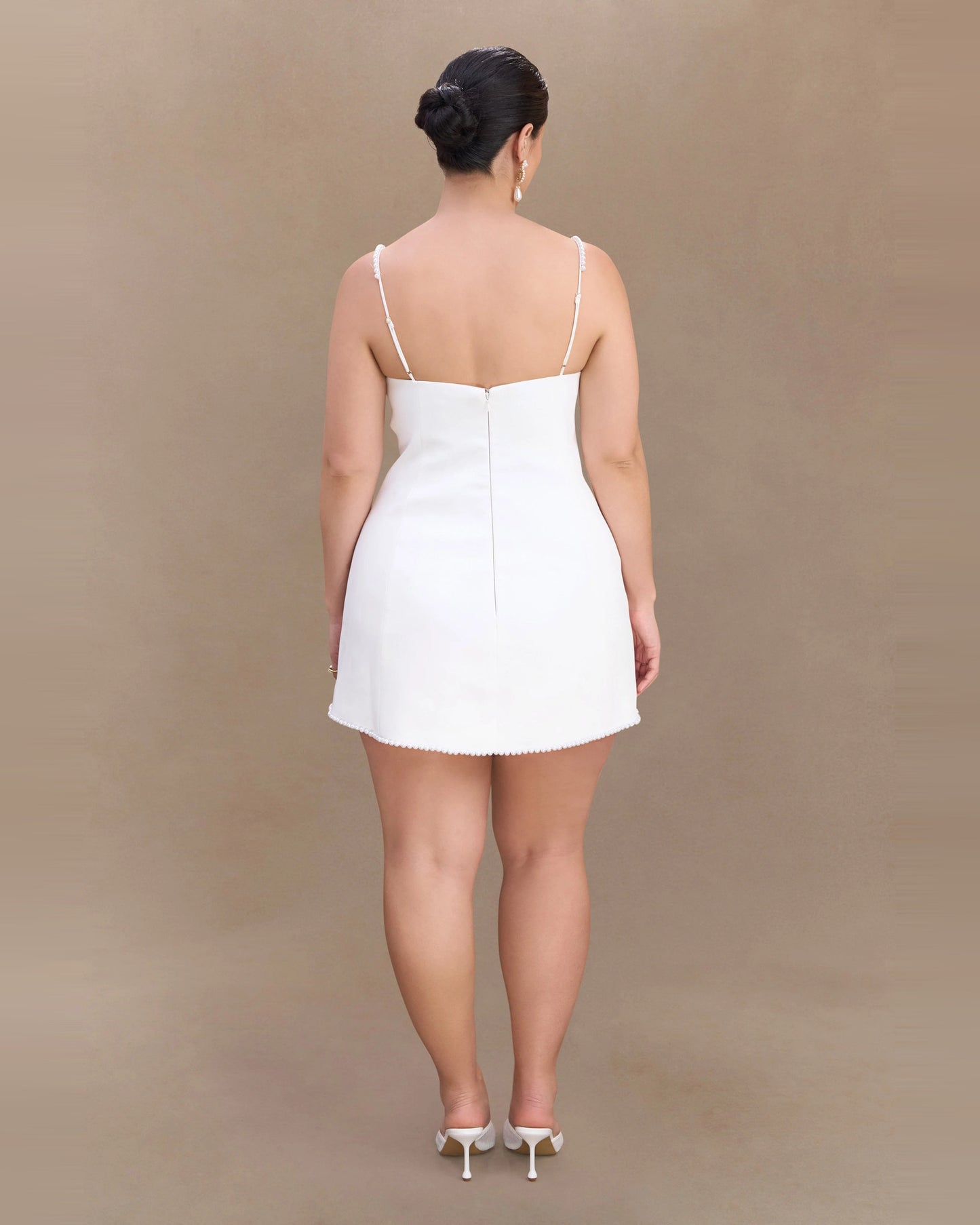 satin cowl neck pearl strap homecoming dress - image 7