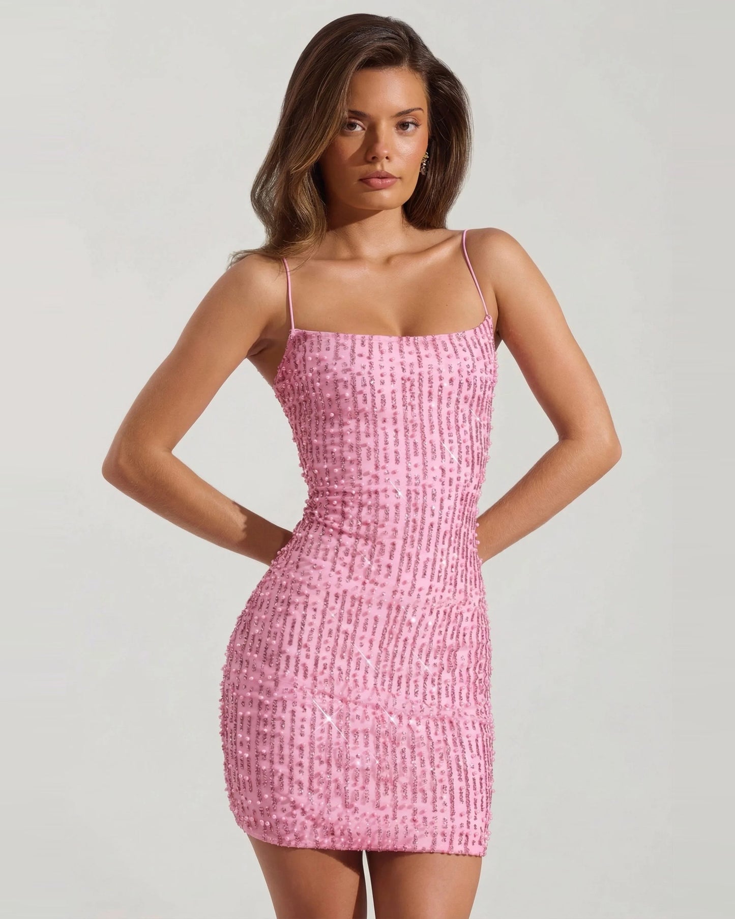 square neck sequin spaghetti strap homecoming dress - image 7