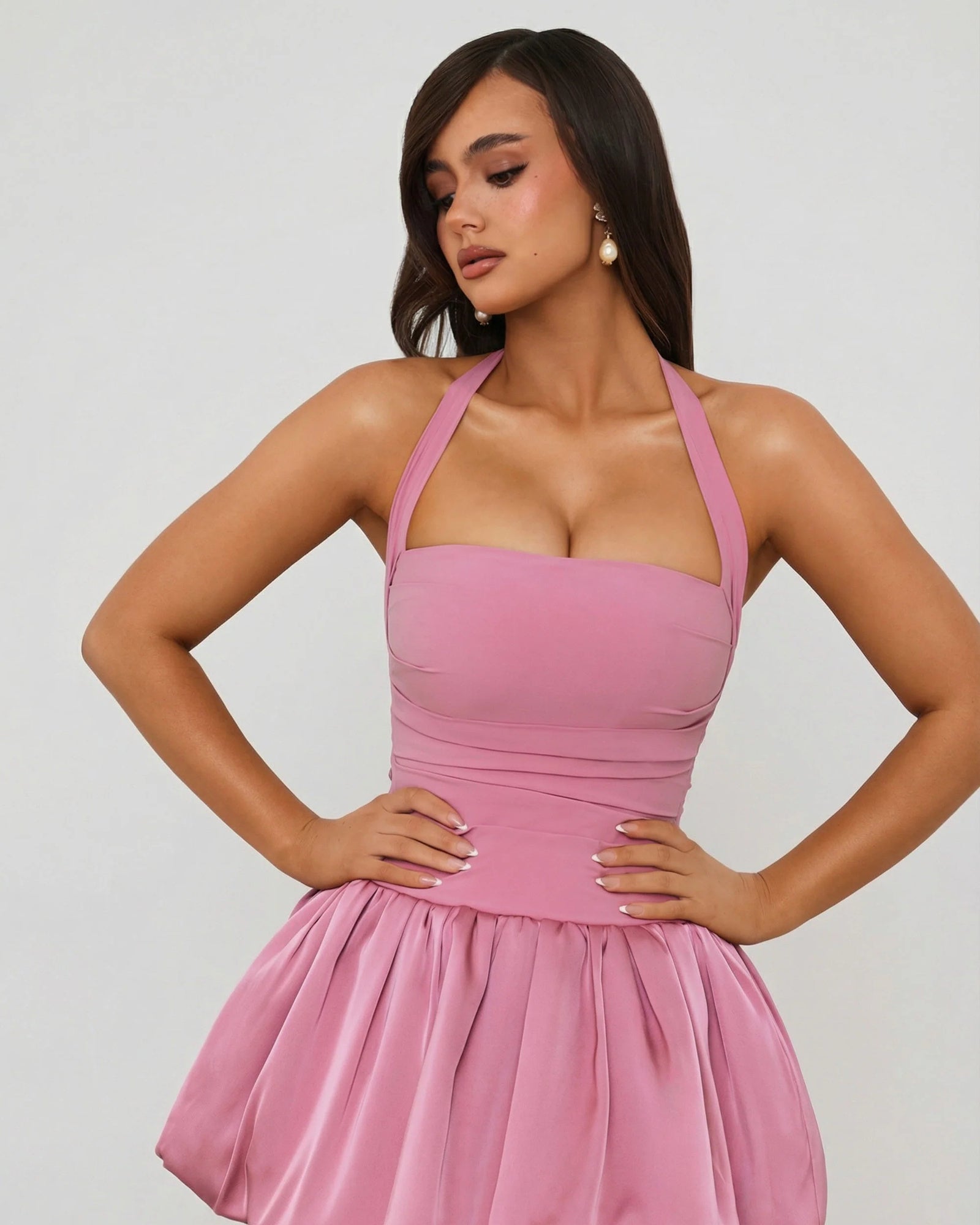 ludmila halterneck lace up corset mauve mini homecoming dress - image 7