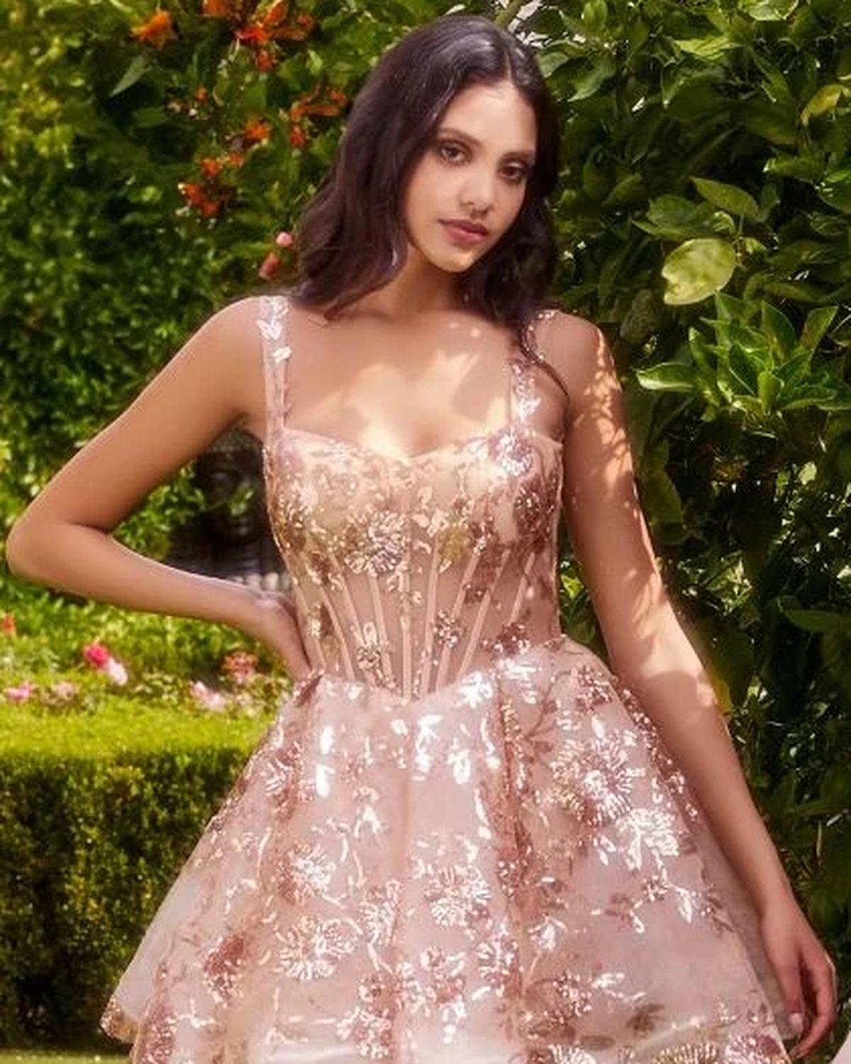 andrea leo a1347 floral sequin corset mini homecoming dress - image 7
