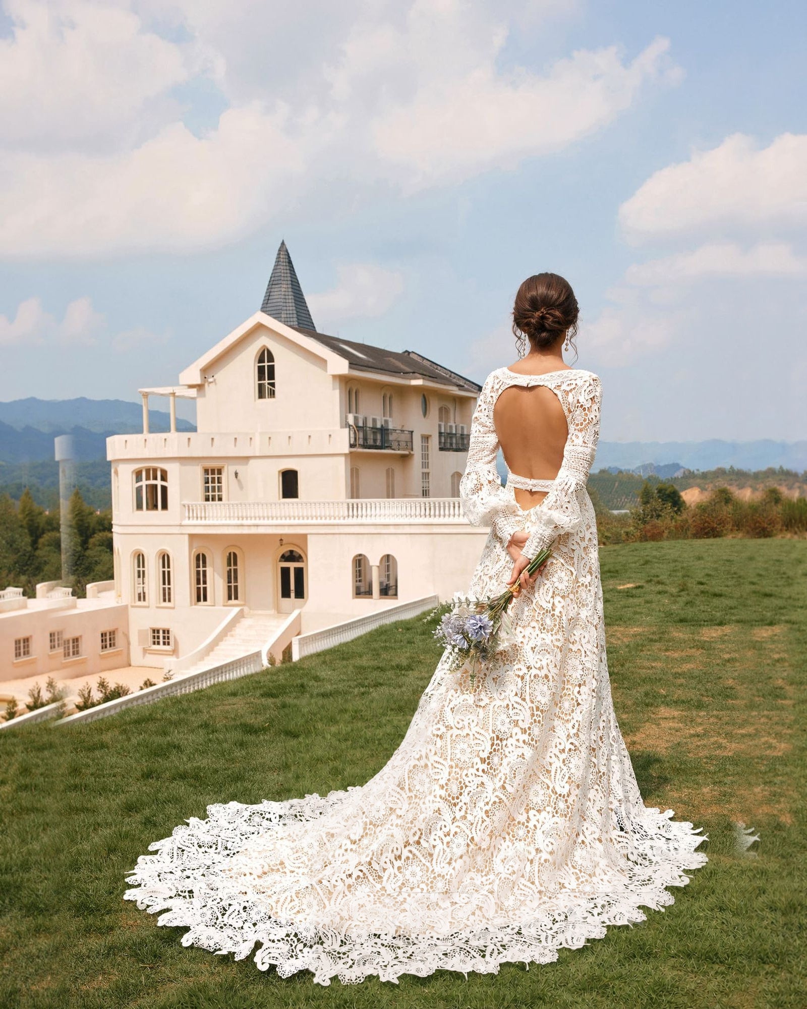 boho bishop sleeve crochet lace wedding dress - image 7