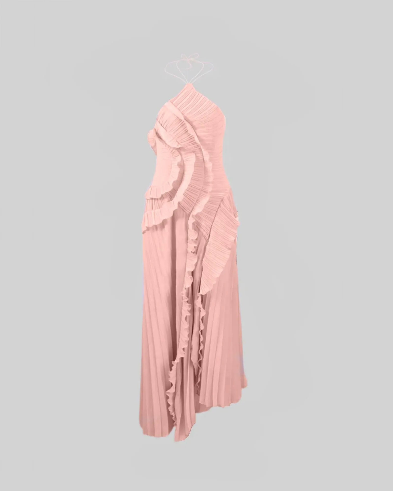 dusty rose asymmetrical halter chiffon formal dress with pleated ruffles - image 7