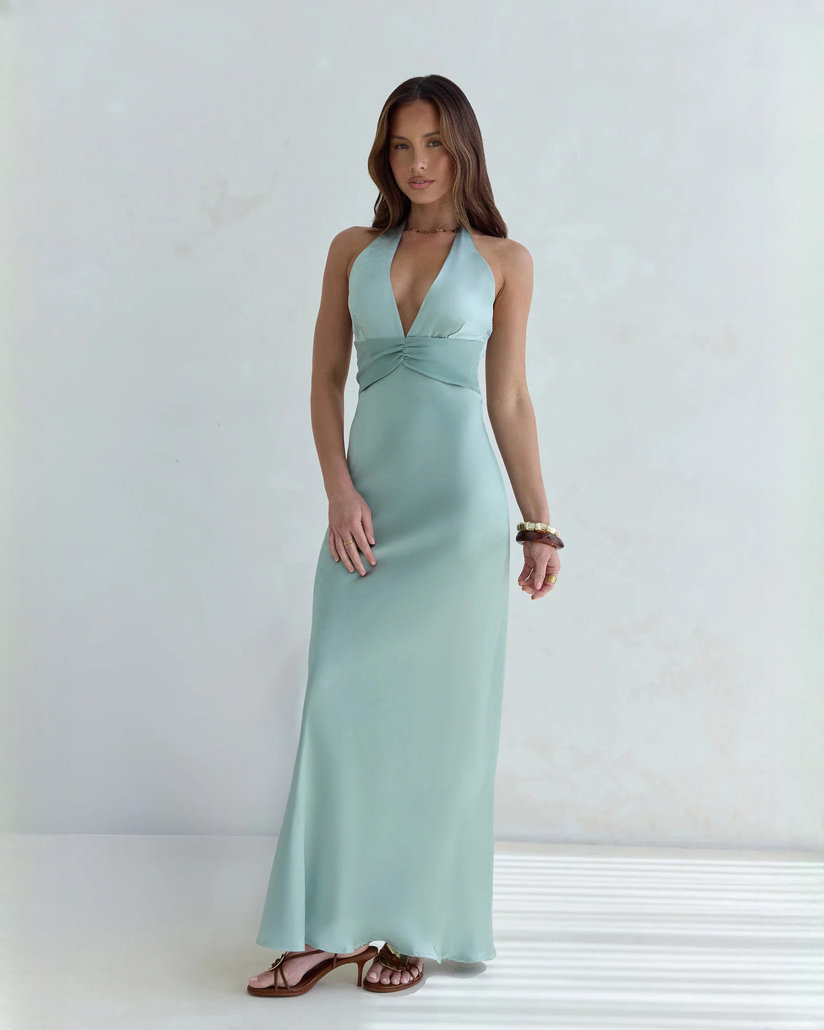 halter neck satin a-line maxi bridesmaid dress - image 7