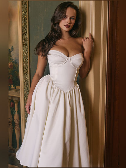 Ivory midi formal dress, alternate view showing the shoulder line