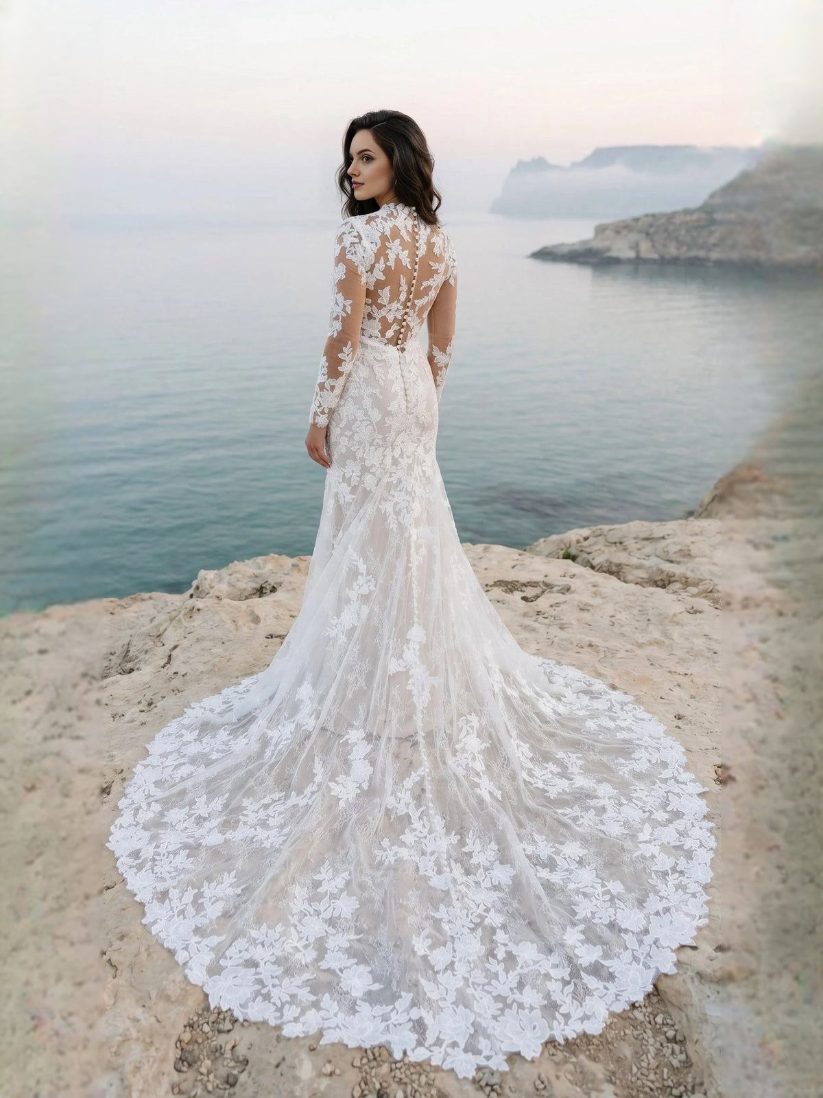 Ivory floor-length wedding dress, alternate view showing the full-length silhouette