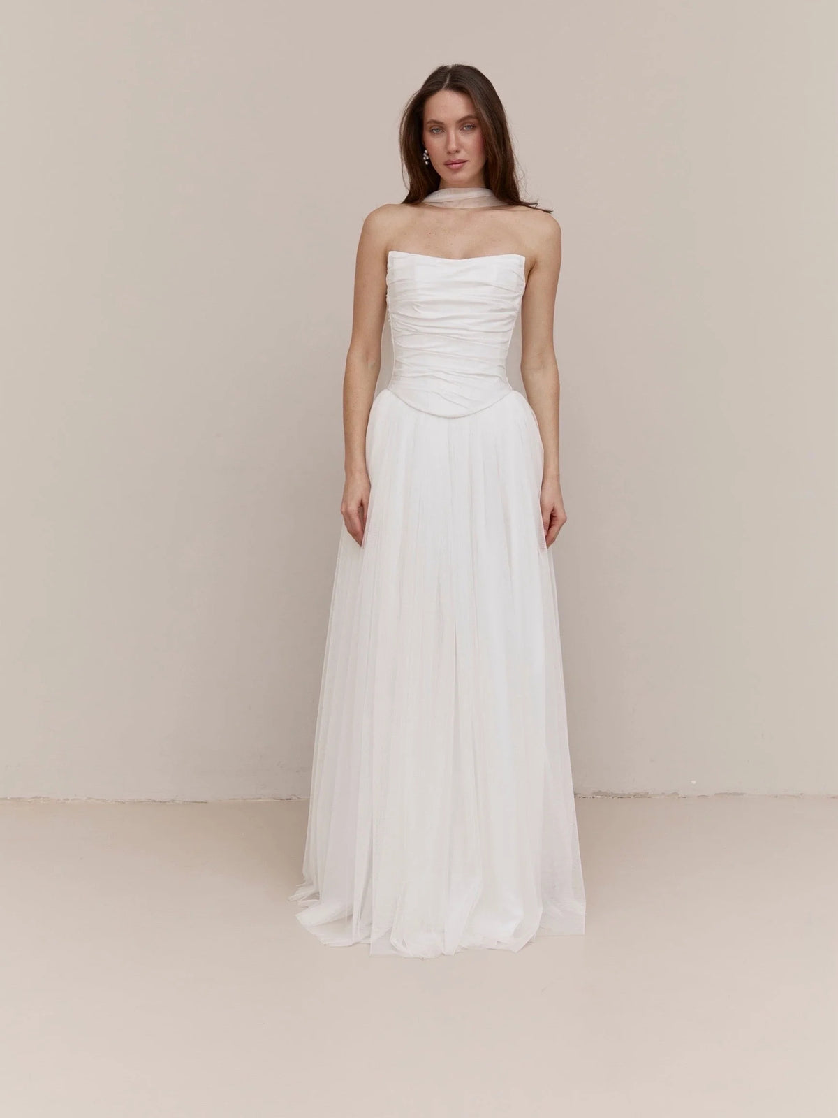 Ivory floor-length wedding dress, alternate view showing the full-length silhouette