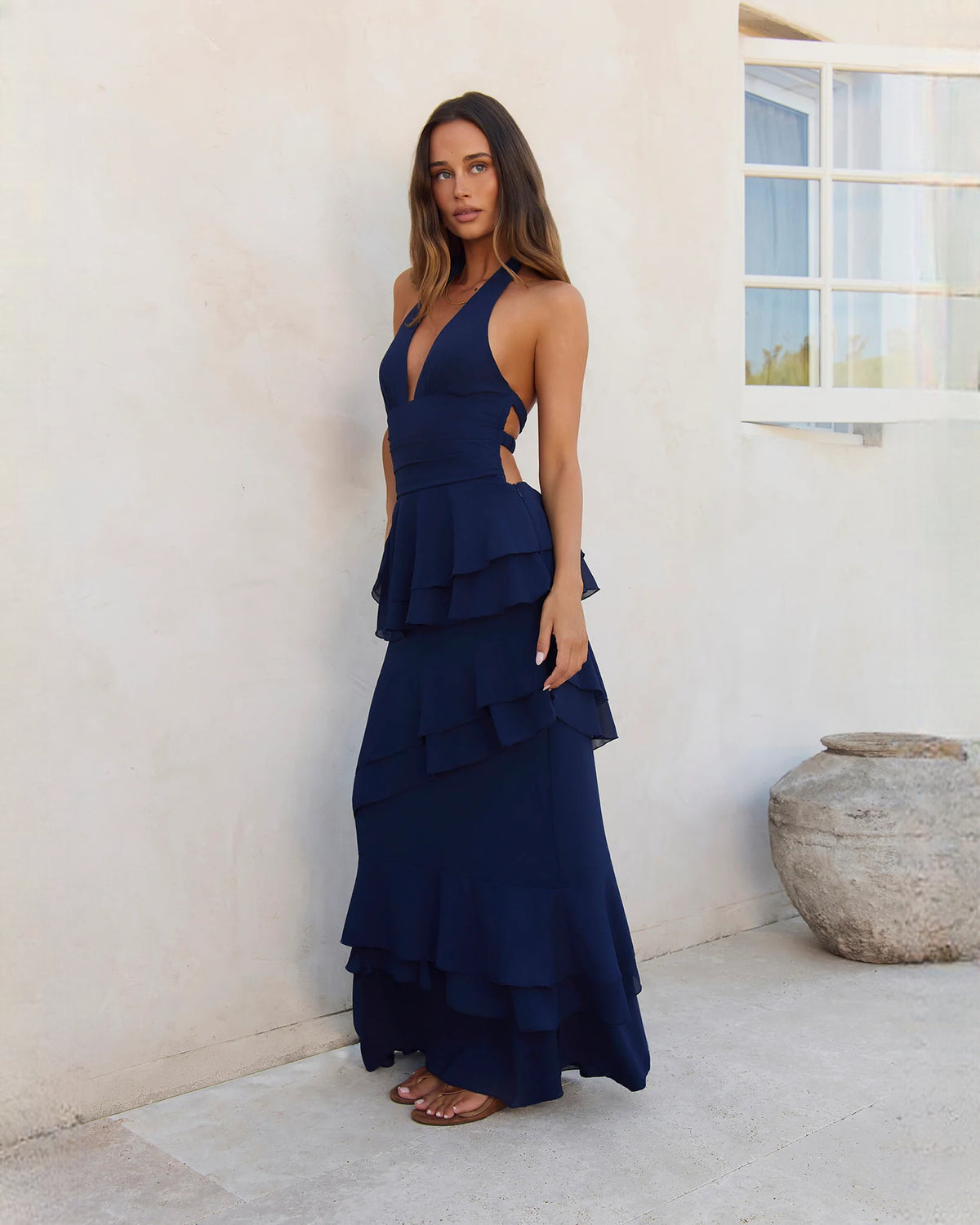 halter neck chiffon a-line maxi bridesmaid dress - image 7