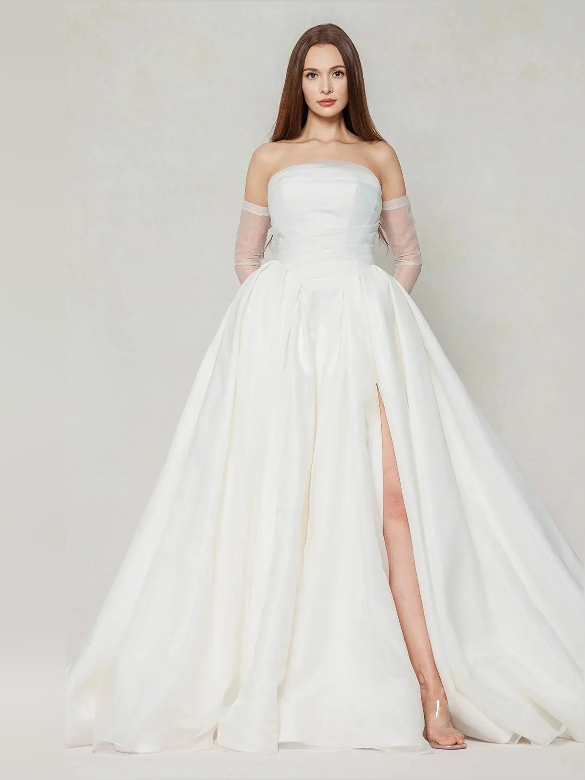 Ivory floor-length wedding dress, alternate view showing the full-length silhouette