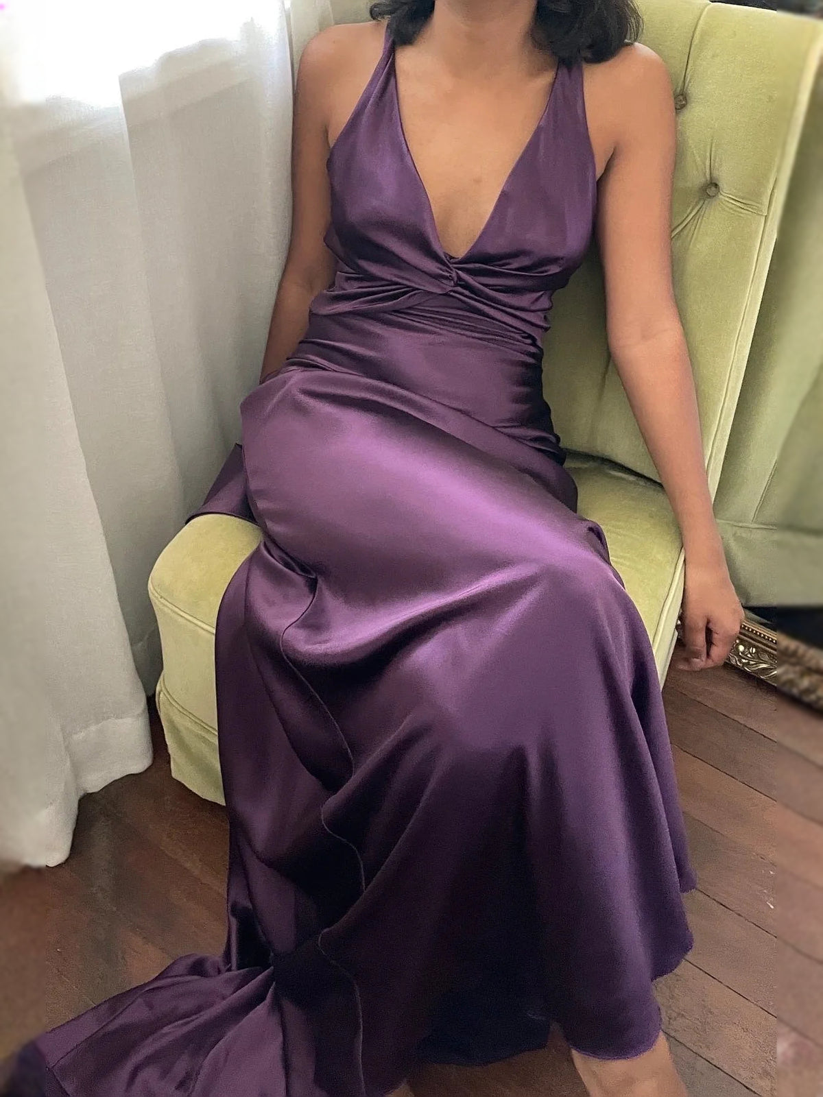 Taupe floor-length bridesmaid dress, alternate view showing the full-length silhouette