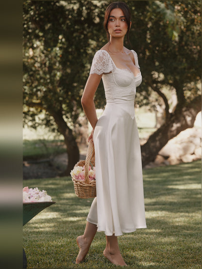White midi formal dress, alternate view showing the shoulder line