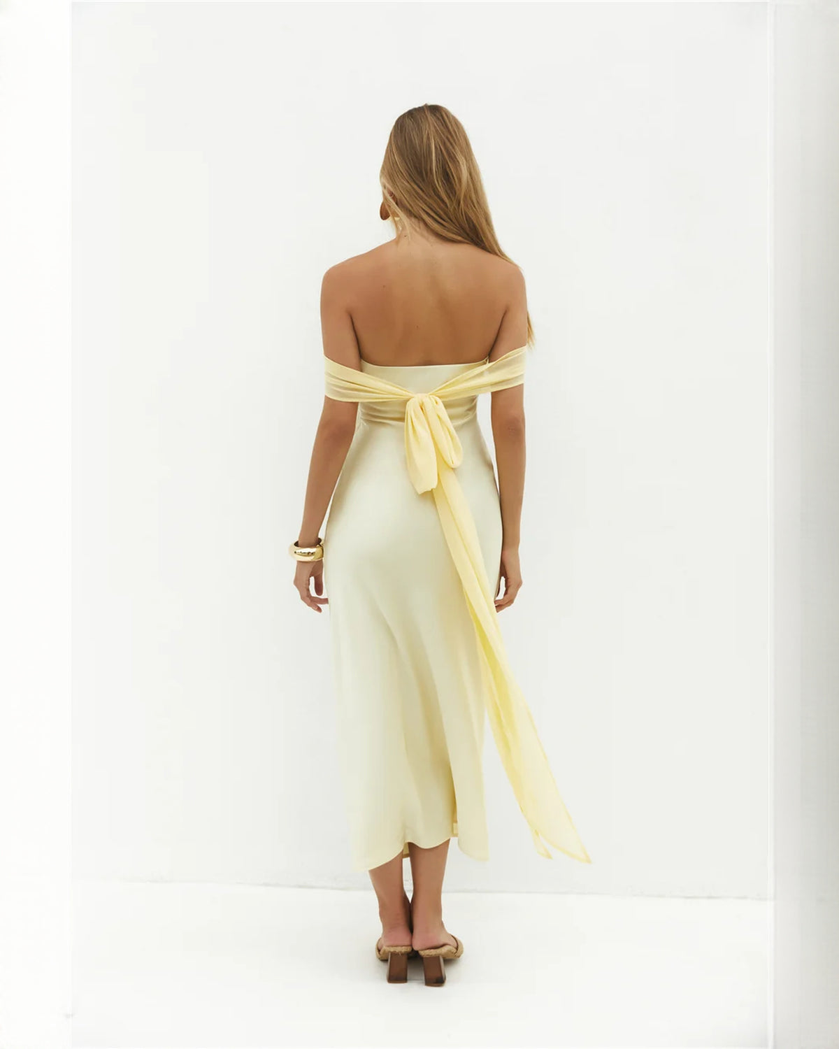 strapless satin a-line maxi bridesmaid dress - image 7