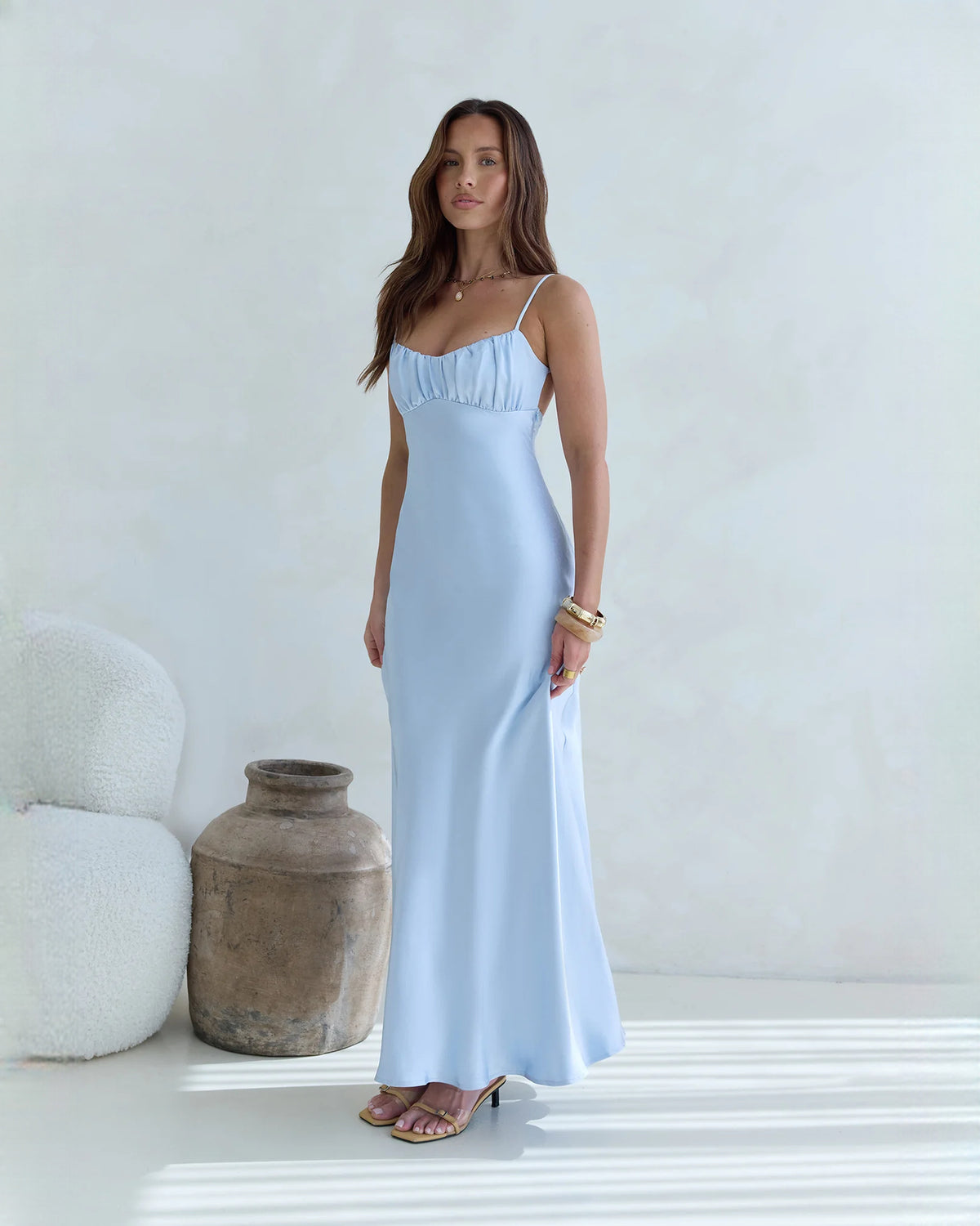 sleeveless satin a-line maxi bridesmaid dress - image 7