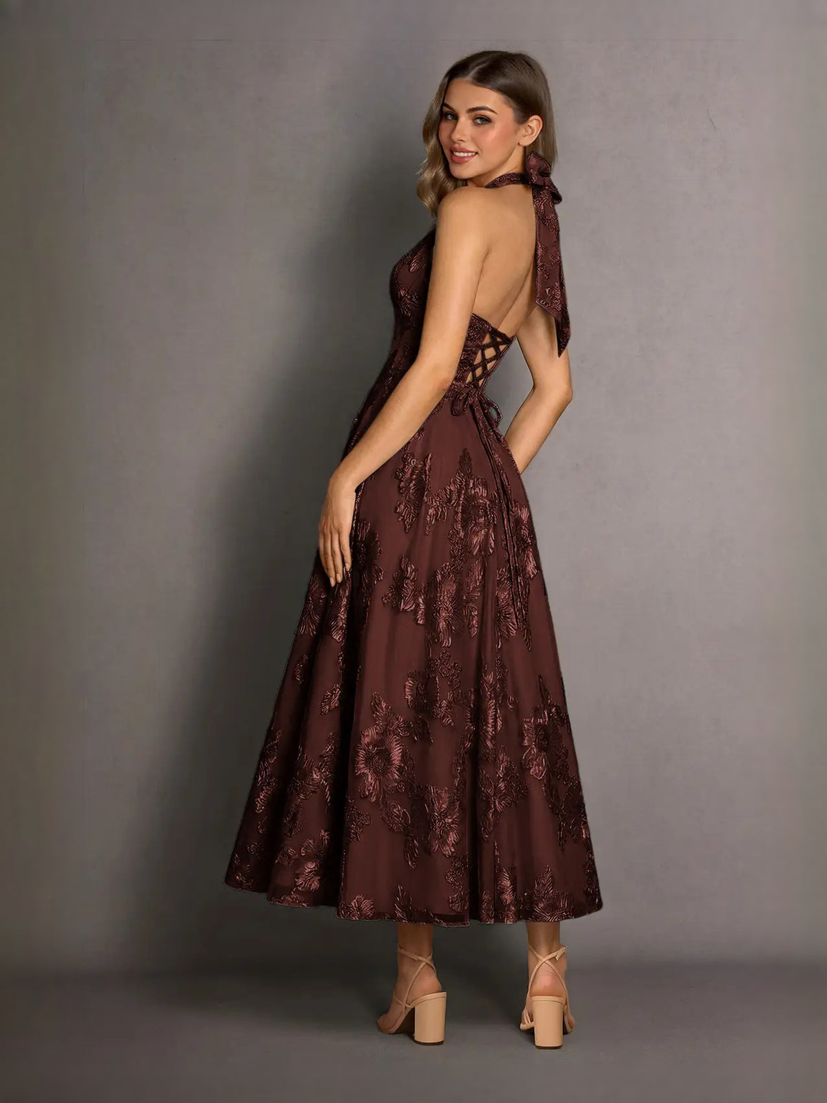 Ivory midi prom dress, alternate view showing the full-length silhouette