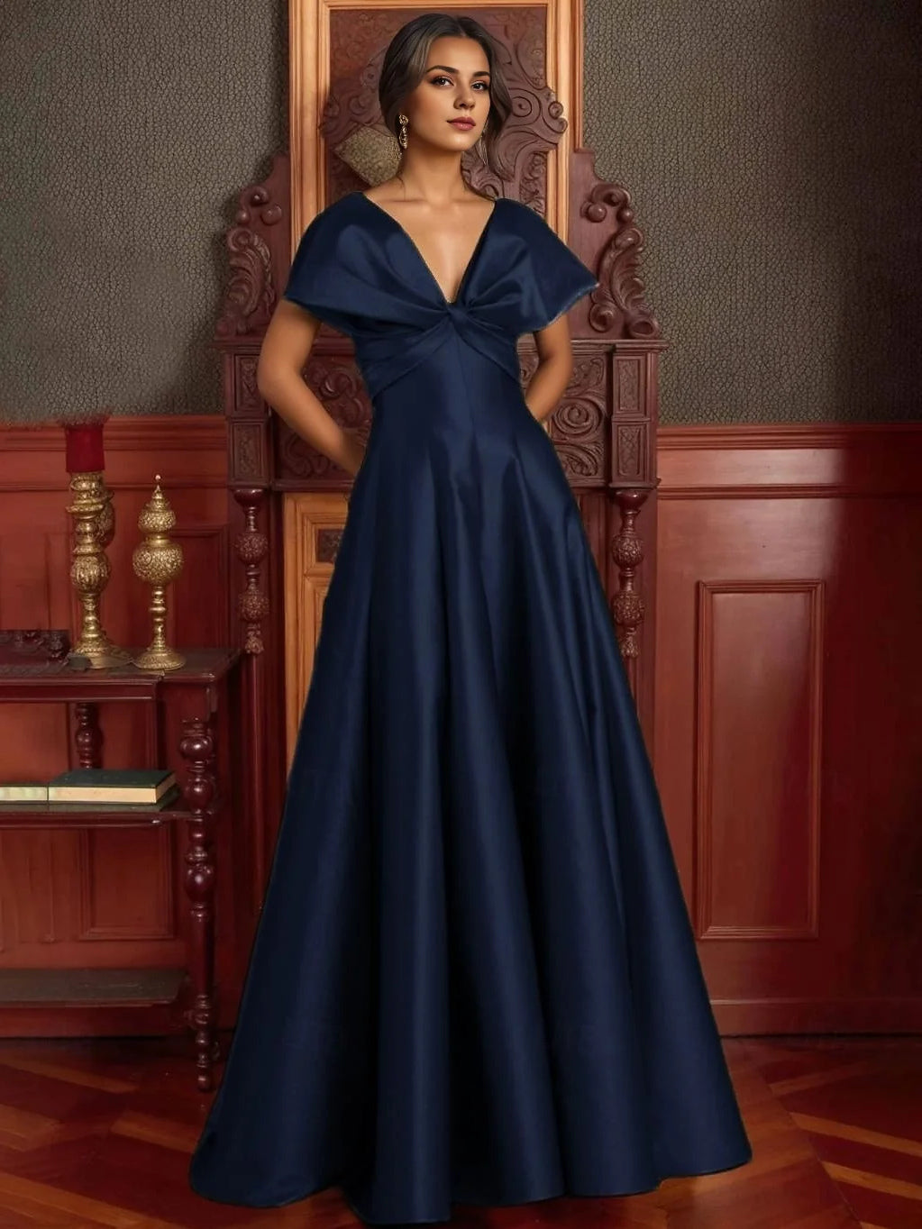 Dark Blue floor-length prom dress, alternate view showing the full-length silhouette