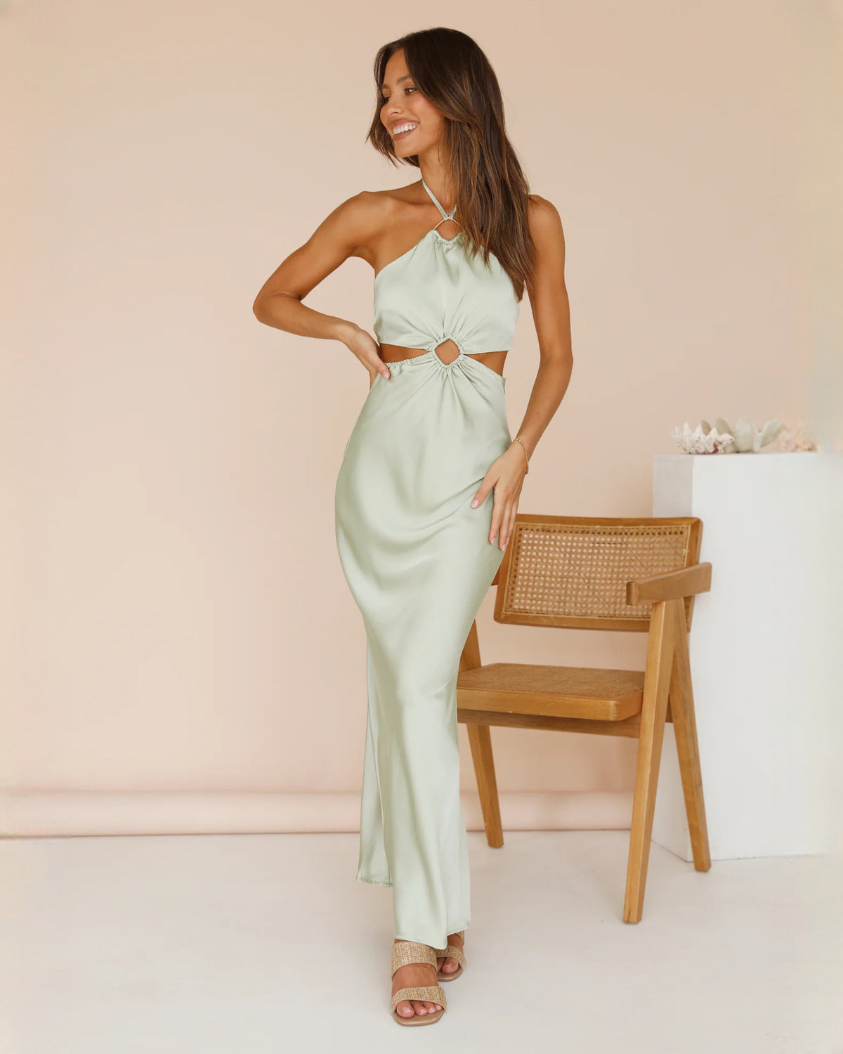 sleeveless satin a-line maxi bridesmaid dress - image 7