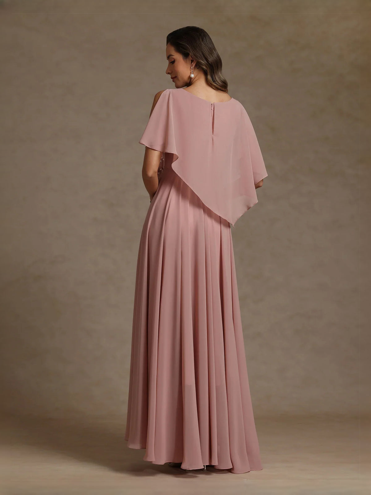 Dusty Rose floor-length mother of the bride dress, alternate view showing the full-length silhouette