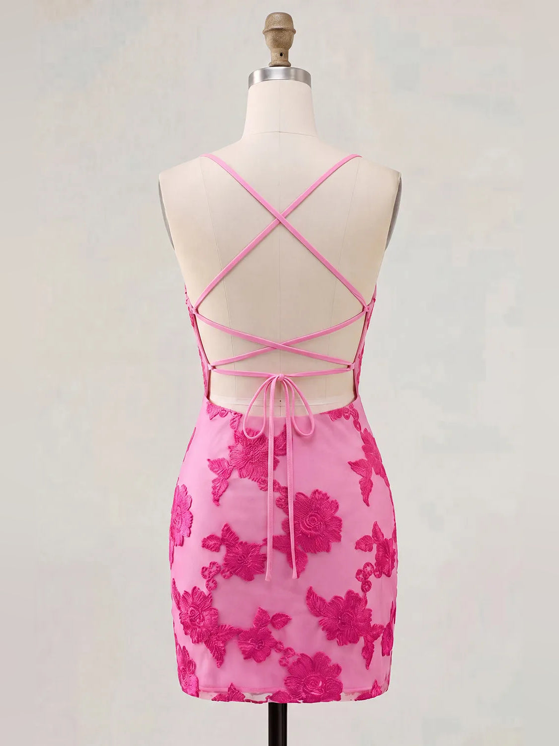Hot Pink mini homecoming dress, alternate view showing the full-length silhouette from another angle